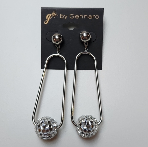 g by Gennaro Disco Ball Dangle Earrings Silver Tone Ball Post - Picture 2 of 7